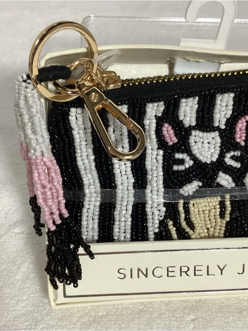 Sincerely Jules French Boston Bull Puppy Dog Beaded Coin Bag Pouch w/ Tassel NEW